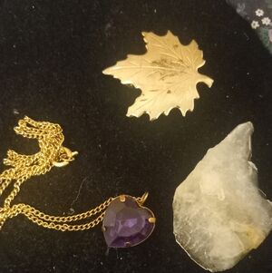 Maple Brooch, Purple Necklace, Quartz Stone